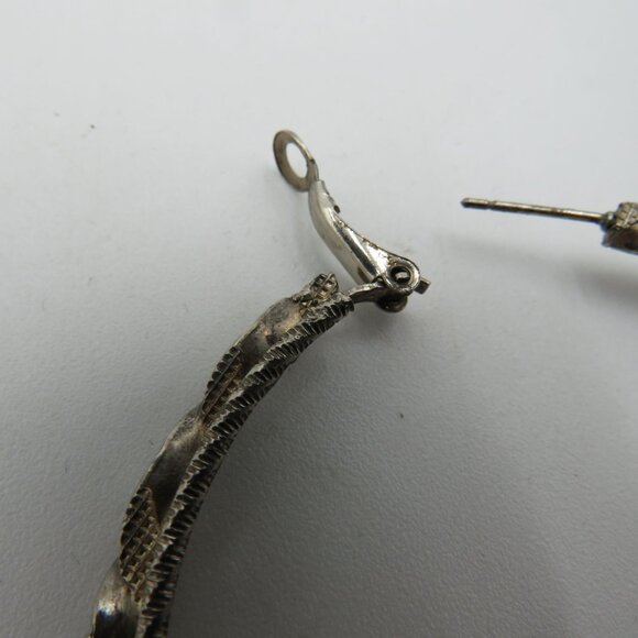 Vintage Silver Tone Oversized 2.5" Textured Double Hoop Earrings - Picture 3 of 7